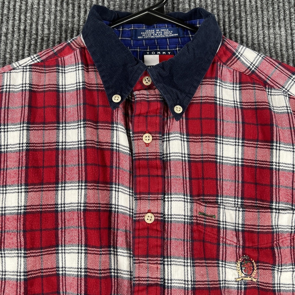 Tommy‎ Hilfiger Shirt Youth Boys Large Red Plaid Long Sleeve Button Up